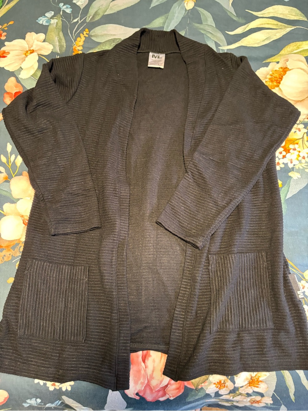 Open-Front Black Ribbed Cardigan Jacket
